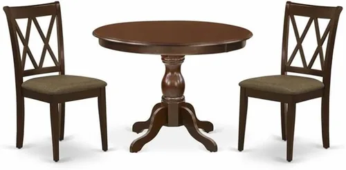 Miniatura 11 de East West Furniture El juego de habitación Hartland de 3 piezas contiene una mesa de cocina redonda con pedestal y 2 sillas de comedor tapizadas