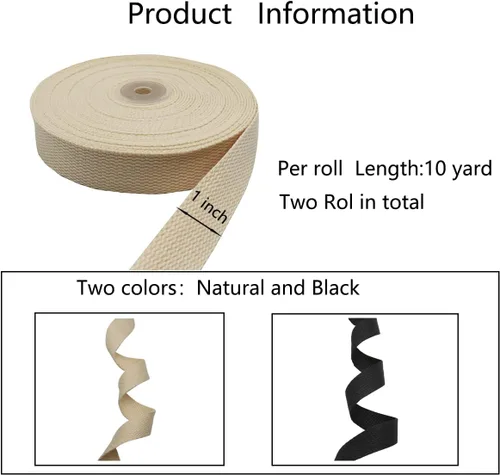 Miniatura 2 de Correas de algodón pesado de 1 pulgada de ancho, 2 rollos/20 yardas de correas para asas de bolsa, correa de bolsa, correa de bolsa, cinturón