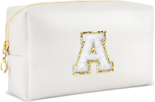 Miniatura 49 de URSKYTOUS Regalos para niñas, bolsa de maquillaje con inicial, bolsa de cosméticos personalizada con cremallera, bonita bolsa de aseo de viaje, Azul