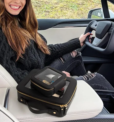 Miniatura 4 de LETGO Bolsas de maquillaje transparentes - Bolsas de aseo aprobadas por la TSA con cremallera, bolsa de aseo transparente, Transparente Large-Negro