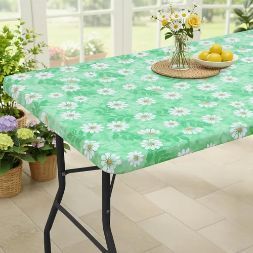 Miniatura 23 de Smiry Mantel cuadrado para mesa de pícnic, impermeable, elástico, ajustable, para campamento, protector de vinilo con parte trasera de franela Beige