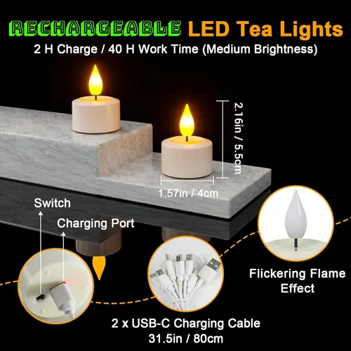 Miniatura 3 de PChero Paquete de 6 velas recargables sin llama con temporizador remoto, velas de té que funcionan con pilas, velas LED parpadeantes para el hogar