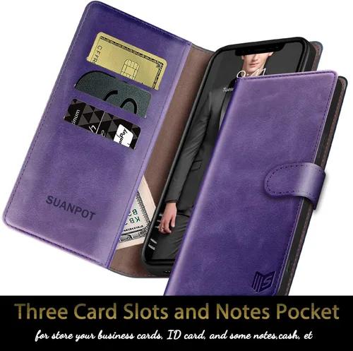 Miniatura 4 de SUANPOT Funda de piel tipo cartera para iPhone 12 Pro Max con bloqueo RFID, tarjetero de crédito, libro de folio magnético de poliuretano para Apple