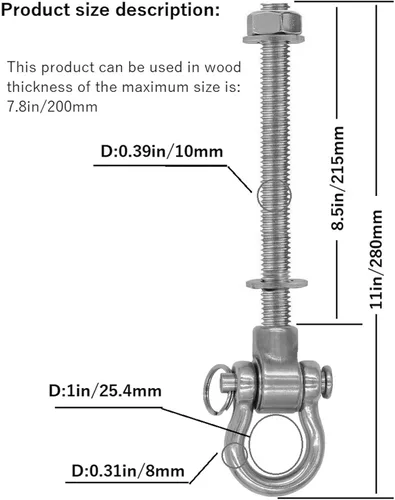 Miniatura 5 de Columpio silencioso resistente con 4 rodamientos, columpio permanente antioxidante de 180°, capacidad de 1500 libras, hamaca para yoga, 11 pulgadas