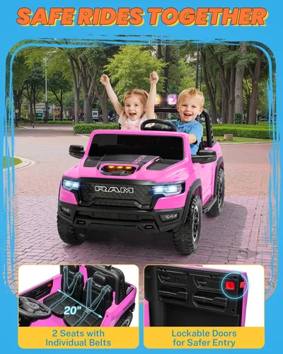 Miniatura 7 de ENYOPRO Juguetes Montables de 24V para Niños de 4-8 Años, Carro Montable para Niños RAM 1500 RHO con Licencia de 2 Asientos con Control Remoto