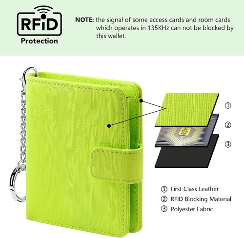 Miniatura 5 de FurArt Cartera plegable para mujer con 9 ranuras, bloqueo RFID, ventana de identificación, cartera compacta con llavero