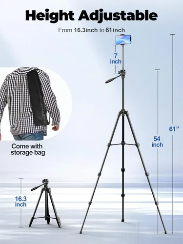 Miniatura 3 de EMART Soporte de trípode para teléfono de 61 pulgadas con cuello de ganso flexible, trípode portátil para iPhone y cámara, soporte aéreo
