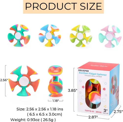 Miniatura 6 de Paquete de 4 Fidget Spinner con ventosa – Juguete sensorial seguro y suave para aliviar la ansiedad para adultos y niños de 8 a 12 años Juego