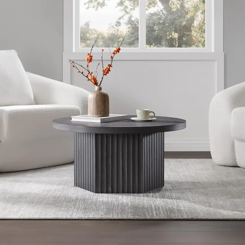 Miniatura 8 de SICOTAS Mesa de Centro Redonda para Sala de Estar, Mesa de Centro Acanalada Moderna de Mediados de Siglo con Almacenamiento, Mesa de Acento de Té