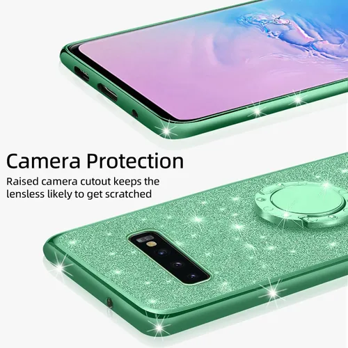 Miniatura 4 de Funda para Samsung Galaxy S10, Galaxy S10 2019 para mujer con purpurina de cristal suave TPU transparente con correa de pie de apoyo