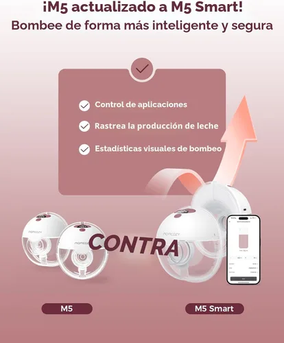 Miniatura 2 de Momcozy M5 - Extractor de leche inteligente controlado por aplicación, bomba eléctrica inalámbrica manos libres, 3 modos, 9 niveles de succión, sin