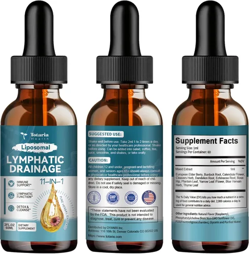 Miniatura 8 de Gotas de drenaje linfático liposomal: suplemento de drenaje linfático orgánico 11 en 1 con raíz de bardana, equinácea, saúco, caléndula, hierba