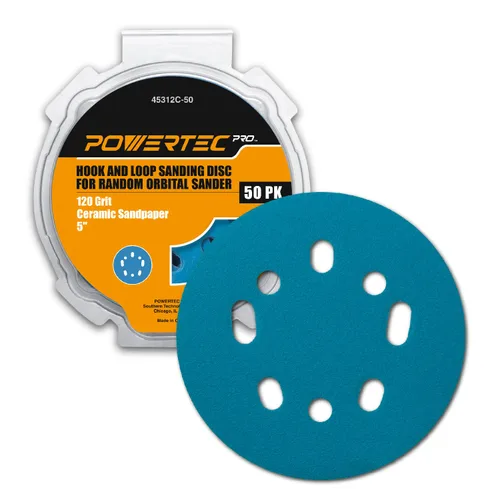 Miniatura 30 de POWERTEC 25PK, 40 Granos, Discos de Lijado de 5 Pulgadas - Gancho y Bucle, Discos de Lijado de Óxido de Aluminio de 5 Pulgadas de 8 Agujeros