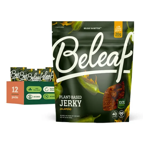 Miniatura 8 de Beleaf Jerky a base de plantas de jalapeño: aperitivo alto en proteínas, cecina vegana saludable y sabrosa para energía sobre la marcha, sabrosa