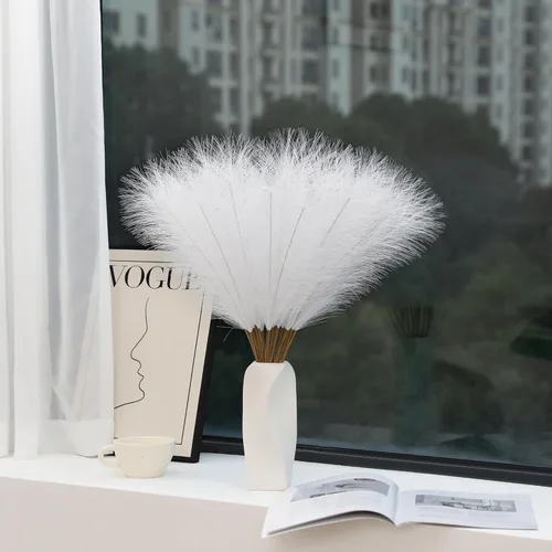 Miniatura 5 de Wertuirk 30 piezas de hierba de pampa blanca - Decoración de hierba de pampa artificial de 24 pulgadas, hierba de pampa artificial alta para Blanco