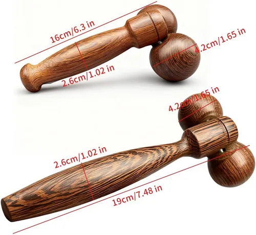 Miniatura 2 de Rodillo de masaje de madera de wengué, masajeador de acupresión de doble bola para aliviar el dolor muscular, rodillos corporales de mano de 7.5 in