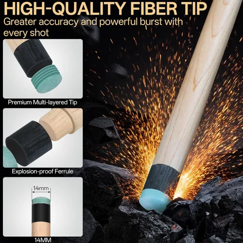 Miniatura 3 de 2 en 1 Heavy Break Jump Cue: 3 piezas Break Cue Pool Stick 58 pulgadas 0.551 in Pro Tips Fas-Grade Maple Wood Jump&Break Palos de taco de piscina