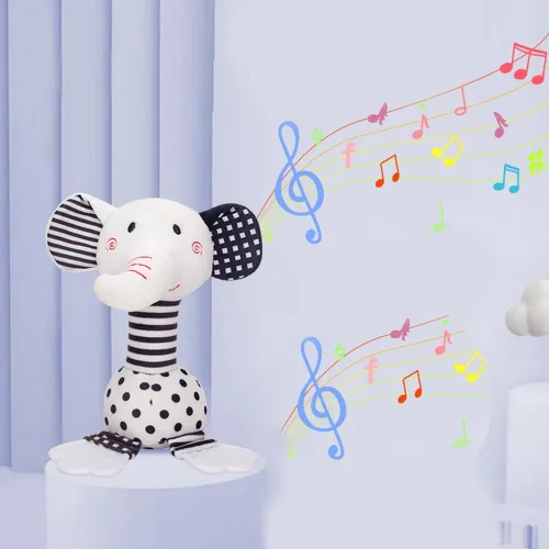 Miniatura 7 de D-KINGCHY Juguetes para bebés de 0 a 12 meses, juguetes para recién nacidos en blanco y negro, juguete de peluche suave con mordedor y sonido