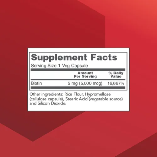 Miniatura 2 de PROTOCOL FOR LIFE BALANCE Biotina 5,000mcg - Suplemento de vitamina B7 - Soporte para el cabello, la piel, las uñas - para el metabolismo