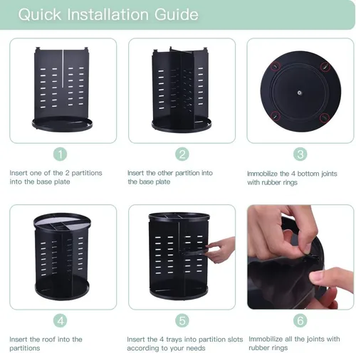 Miniatura 7 de Seinlife - Organizador de maquillaje giratorio de 360 grados, soporte giratorio ajustable para automaquillaje, exhibidor plegable de almacenamiento