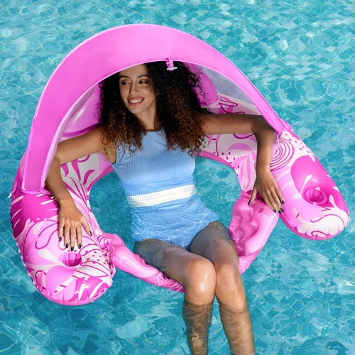 Miniatura 8 de SLOOSH Flotadores de piscina con toldo para adultos, sillas inflables XL con portavasos para adultos, flotadores inflables con reposacabezas