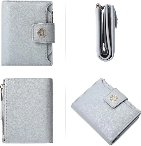 Miniatura 5 de FOXLOVER Cartera pequeña de piel suave para mujer, con bloqueo RFID, bolsillo con cremallera, tarjetero, con ventana de identificación