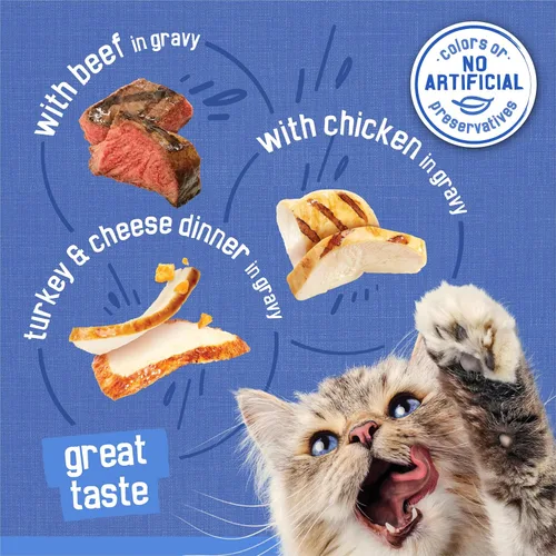 Miniatura 5 de Purina Friskies - Paquete variado de comida húmeda para gatos con salsa, trocitos con carne de res, con pollo, y cena de pavo con queso