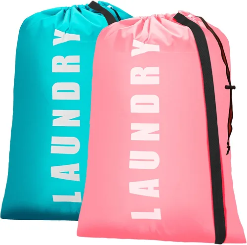 Miniatura 10 de Isink Bolsa de lavandería, paquete de 2 bolsas de lavandería de viaje para ropa sucia, bolsas de lavandería grandes para acampar y viajar, bolsa