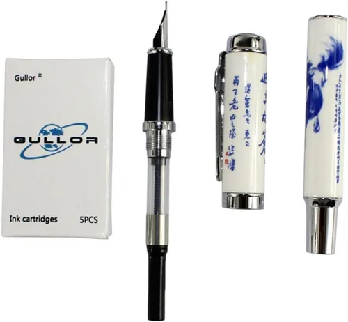 Miniatura 5 de Gullor Jinhao 950 Caballo de porcelana azul y blanco con caja de regalo y cartuchos de tinta