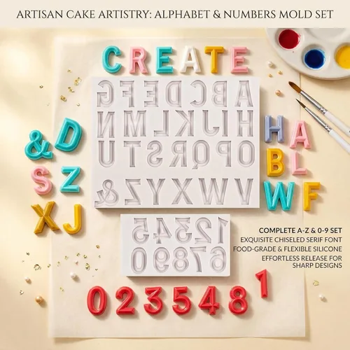 Miniatura 7 de 26 moldes de fondant con letras mayúsculas, alfabeto número 0-9, molde de silicona para decoración de pasteles de chocolate, 2 piezas, fiesta