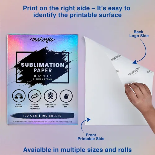 Miniatura 3 de Makerflo Papel de sublimación, 100 hojas de 8.5 x 11 pulgadas, sublimación de transferencia de calor para vasos, camisetas, fundas de teléfono