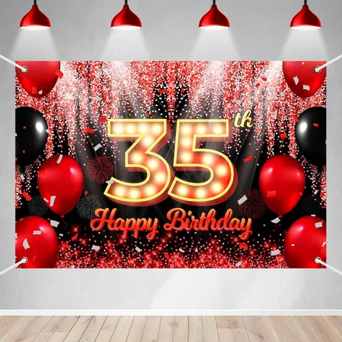 Miniatura 11 de Telón de Fondo Banner de Feliz 10º Cumpleaños Tema Negro y Rojo con Fondo de Neón Brillante y Moda para Fiesta de Cumpleaños Fotografía Accesorio