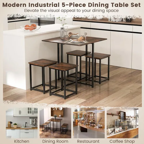 Miniatura 7 de Tangkula Juego de mesa de comedor compacto para 4, juego de mesa de cocina pequeña con taburetes cuadrados y marco de metal, perfecto para espacios