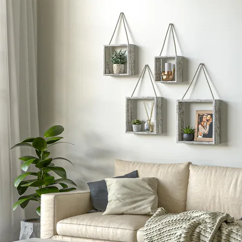 Miniatura 2 de J JACKCUBE DESIGN MK571C - Estantes cuadrados flotantes para colgar en la pared, estantes de madera rústica, cajas de sombra, decoración bohemia