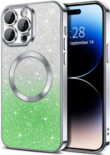 Miniatura 123 de Hython Funda para iPhone 13 Pro transparente con purpurina magnética [compatible con MagSafe] Protector completo de lente de cámara delgado