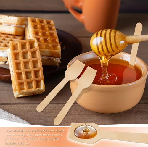Miniatura 6 de Cucharas desechables mini de madera, cucharas de degustación, cuchara de helado, cucharas de muestreo (300, 9.53 cm)