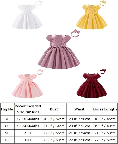 Miniatura 7 de IDOPIP Flower Girl Bowknot Tutu Dress for Kids Baby Wedding Communion Birthday Party Pageant Baptism Dresses with Headwear