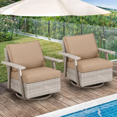 Miniatura 14 de Juego de muebles para patio al aire libre Auzfy de 2 piezas, juego de sillas giratorias para patio de gran tamaño de 2 piezas, juego de sillas
