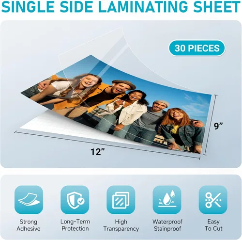 Miniatura 2 de T&W SAME FILM Paquete de 30 hojas de laminación autoadhesivas, 4 mil, capacidad para papel laminado de 8.5 x 11 pulgadas, hojas de laminación de 9 x