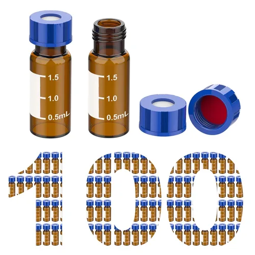 Miniatura 14 de Membrane Solutions Viales de muestreo automático, viales de HPLC de 0.1 fl oz, viales de ámbar de laboratorio 9-425 con punto de escritura