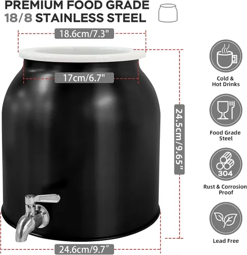 Miniatura 2 de Cántaro de Agua de Acero Inoxidable de 2.5 Galones, Dispensador de Agua de Encimera para Botella de 3-5 Galones, Dispensador de Bebidas con Botella