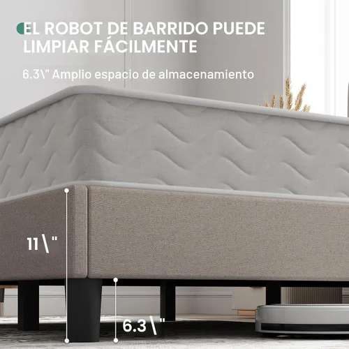 Miniatura 8 de Novilla Base de cama tamaño King con cabecera ajustable, marco de cama King, cabecera tapizada de tela de lino, no necesita somier, sin ruido, Beige