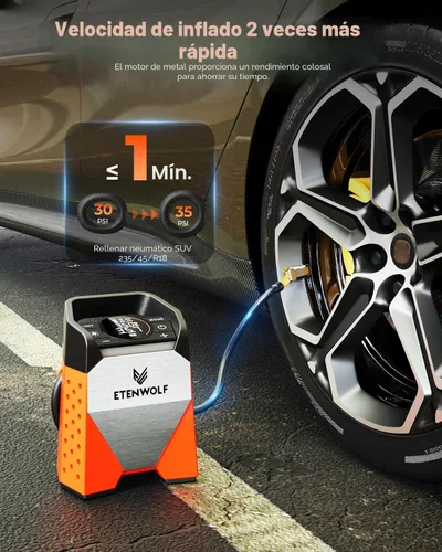 Miniatura 2 de ETENWOLF ZEPHYR S3 Inflador de Neumáticos Compresor de Aire Portátil, Inflación Rápida de 1 Min y Ciclo de Trabajo del 100%, Bomba de Aire de 160
