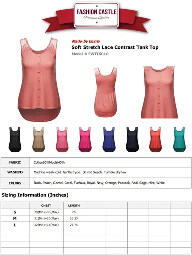 Miniatura 4 de Women's Soft Stretch Lace Contrast Tank Top