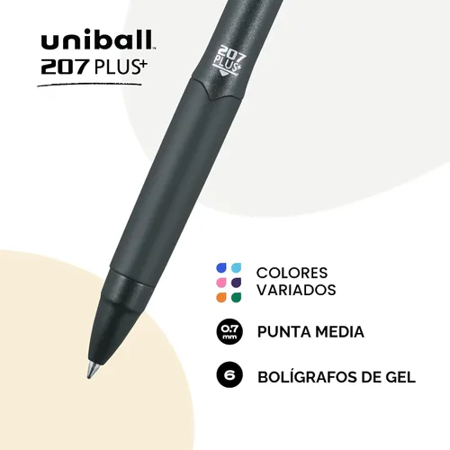 Miniatura 2 de Bolígrafos de gel retráctiles uniball™ 207 Plus+, punta media (0,7 mm), surtidos, paquete de 6