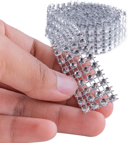 Miniatura 3 de Cinta de diamantes y estrás de acrílico plateada, 4 hileras, para tortas de bodas, decoraciones de cumpleaños, eventos de bienvenida de un bebé