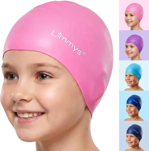 Miniatura 11 de Limmys Gorro de natación de silicona para niños, suave, elástico, antideslizante, para niños y niñas, cómodo ajuste sin tirones, sello seguro