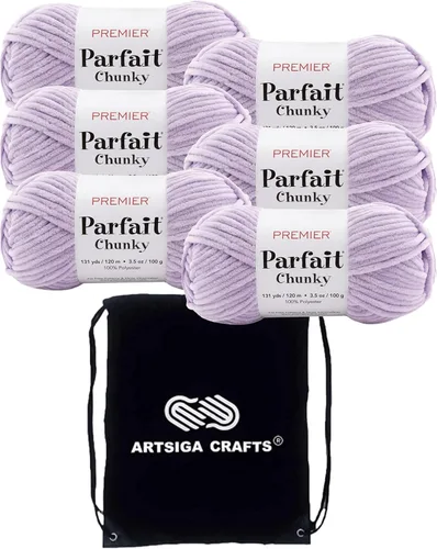 Miniatura 64 de Premier Yarns Parfait Chunky Mushroom 1150-41 (6 madejas - mismo lote de tinte) Peso S Bulky #6 Hilo de poliéster para ganchillo y punto con bolsa
