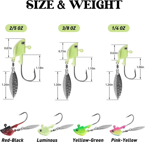 Miniatura 3 de Jig Heads anzuelos de pesca, 10 piezas de Walleye Jigs Spinner Baits Underspin Jig Heads con hoja de sauce colorido pintado resplandor plantillas