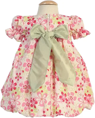 Miniatura 2 de Vestido de bebé de algodón fucsia con cintura de tafetán